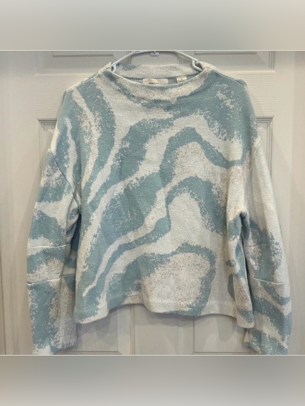 Anthropologie Sleeping on Snow Intarsia Wave Sweater SZ Medium